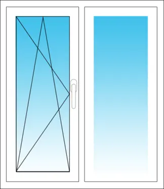 Zweiflügeliges Fenster mit Dreh-Kippflügel und Festverglasung im Flügel Kunststoff