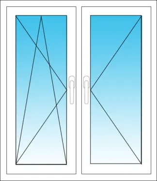 Zweiflügeliges Fenster mit Drehflügel und Dreh-Kippflügel Kunststoff (Pfosten)