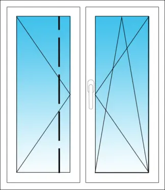 Zweiflügeliges Fenster mit Drehflügel und Dreh-Kippflügel Kunststoff (Stulpfenster)