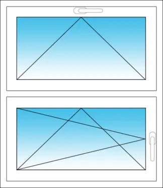 Zweiflügeliges Fenster mit Dreh-Kippflügel und Kippflügel Kunststoff (horizontale Teilung)