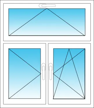 Dreiteiliges Fenster Kunststoff mit Kipp-Flügel im Oberlicht / Dreh-Flügel und Dreh-Kipp-Flügel (unten)