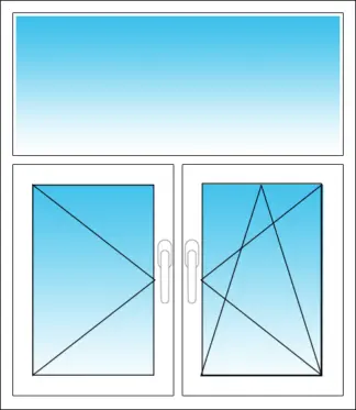 Dreiteiliges Fenster Kunststoff mit Festverglasung im Oberlicht / Dreh-Flügel und Dreh-Kipp-Flügel (unten)
