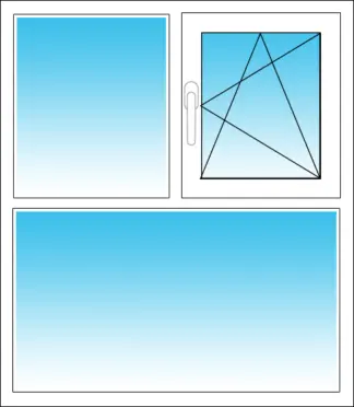 Dreiteiliges Fenster Kunststoff mit Festverglasung im Rahmen (unten) / Festverglasung im Rahmen und Dreh-Kipp-Flügel (oben)