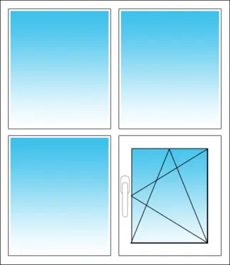 Vierteiliges Fenster mit Festverglasung im Rahmen und einem Dreh-Kipp-Flügel Kunststoff (2 x 2)